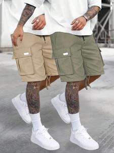 Men's Solid Color Drawstring Waist Cargo Shorts, Regular Fit Casual Comfy Flap Pocket & Slant Pocket Design Shorts for Summer, Fashion Men's Bottoms for Daily Wear, Athleisure Shorts