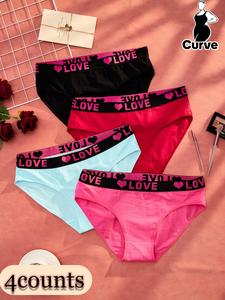 LGBTQ+ Plus Size 6pcs Heart & Letter Print Tape Waist Knickers, Casual Lady Soft Comfy Breathable Style Seamless Panties for Daily Wear, Womens Underwear, Women's Lingerie & Underwear for All Seasons, Womenswear