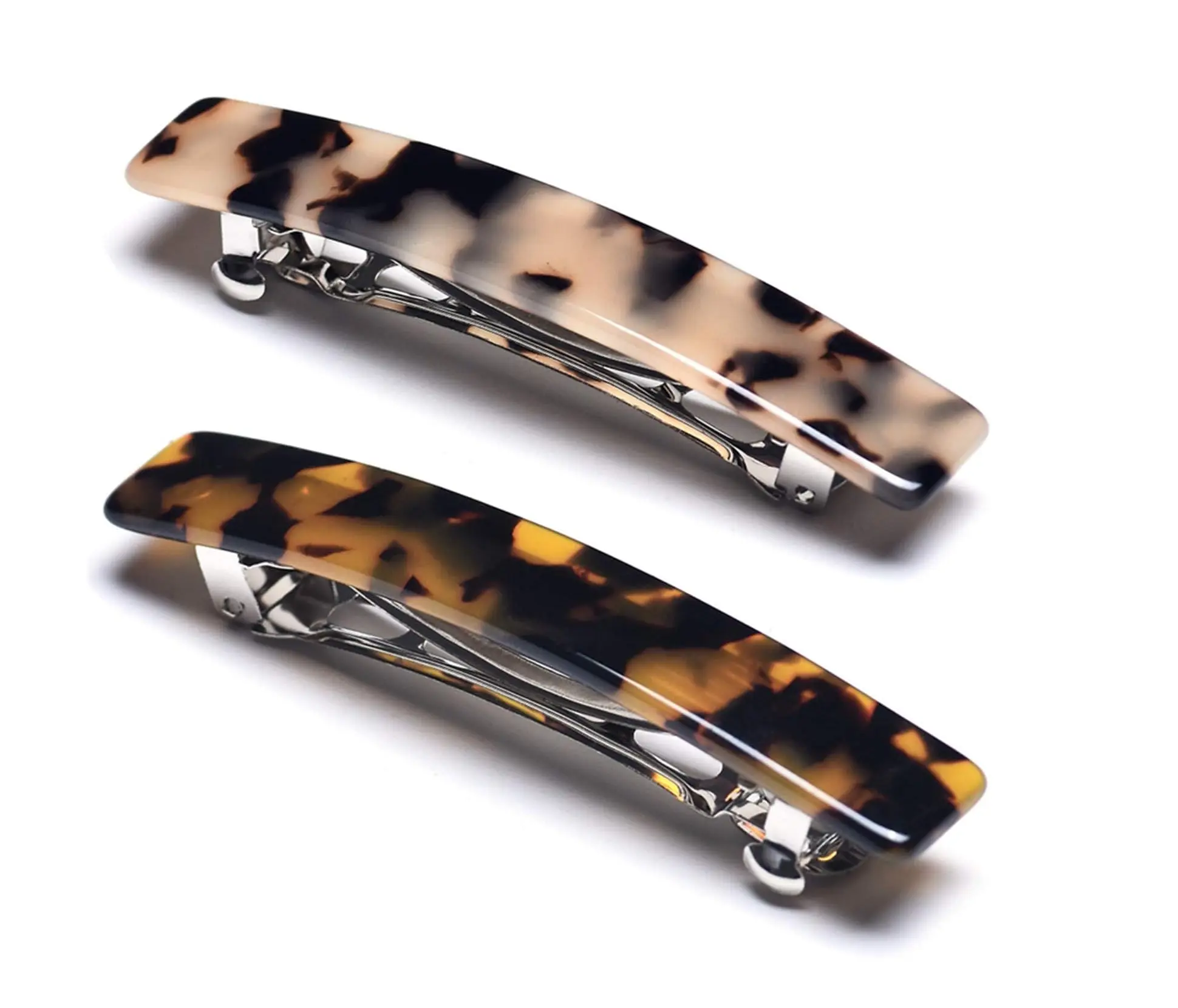 2PCS French Design Hair Barrette Tortoise Shell Celluloid Rectangle Hair Clips for Women