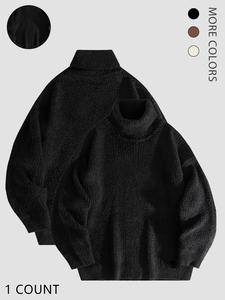 Men's Solid Drop Shoulder High Neck Thermal Lined Sweater, Loose Casual Long Sleeve Jumper for Fall & Winter, Men's Knitwear for Daily Wear