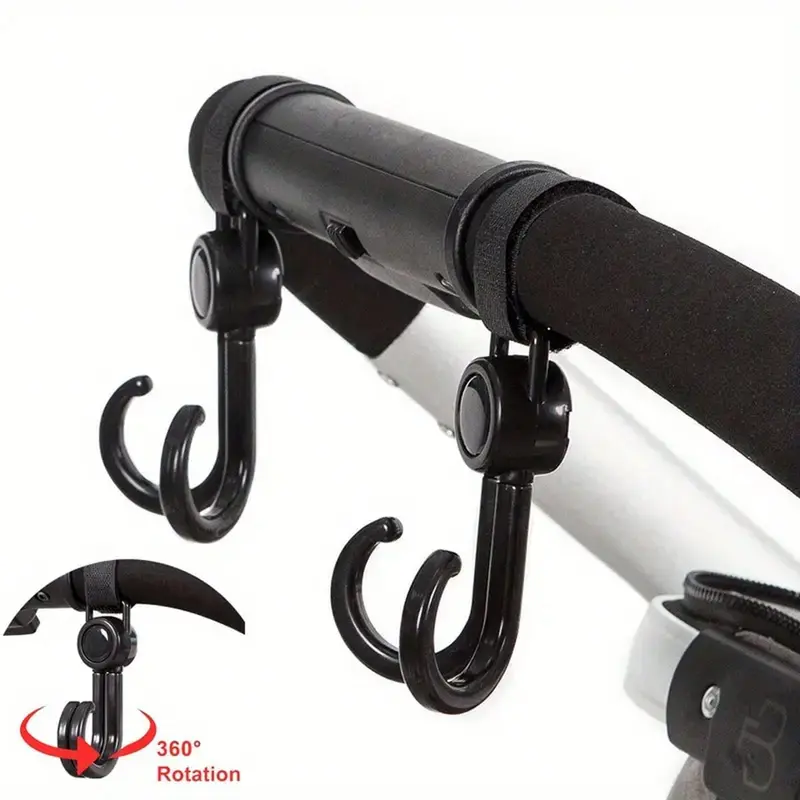 1pc/2pcs-360° Rotating Multipurpose Stroller Hooks – Cart & Bike Hanger, Organizer Accessory For Parents, Travel Hook 1
