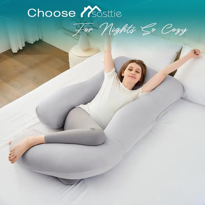 Sasttie Pregnancy Pillows for Sleeping, U Shaped Cooling Full Body Pillow with Removable Cover, Pregnant Women Must Haves, Maternity Essential, Light Grey 3