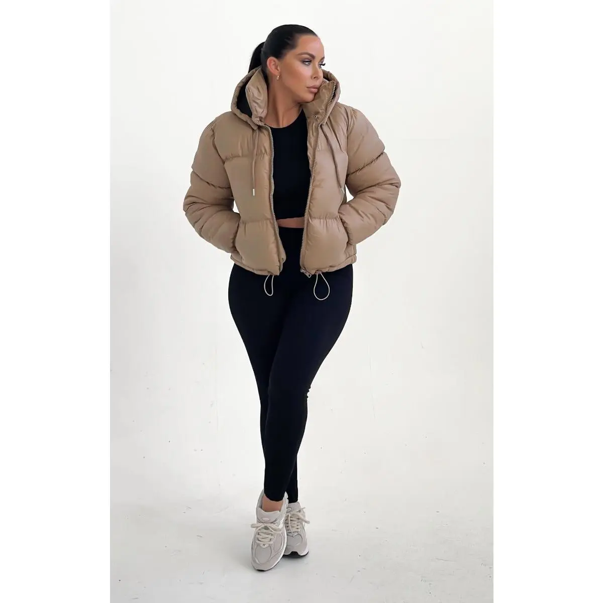 Stone Hooded Drawstring Cropped Puffer Jacket - Stacey
