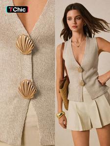 Women's Plain  V Neck Sweater Vest, Elegant Fashion Casual Sleeveless Knit Top for Daily Outdoor Wear, Ladies Knitwear for Summer