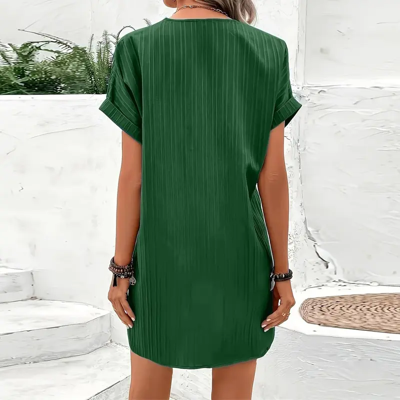 Womens Button Down Shirt Dresses Summer Cotton Linen Dress V-Neck Mini Dress Casual Short Sleeve Loose Tunic Dresses 5