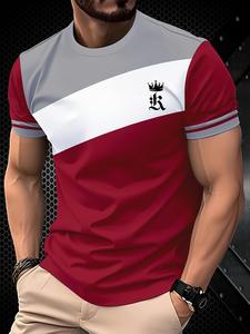 Men's Regular Fit Crown & Letter Print Round Neck Tee, Casual Short Sleeve Crew Neck T-shirt for Daily Wear, Fashion Men's Top for All Seasons, Summer Clothes, Casual Sporty Top, Athletic T Shirt