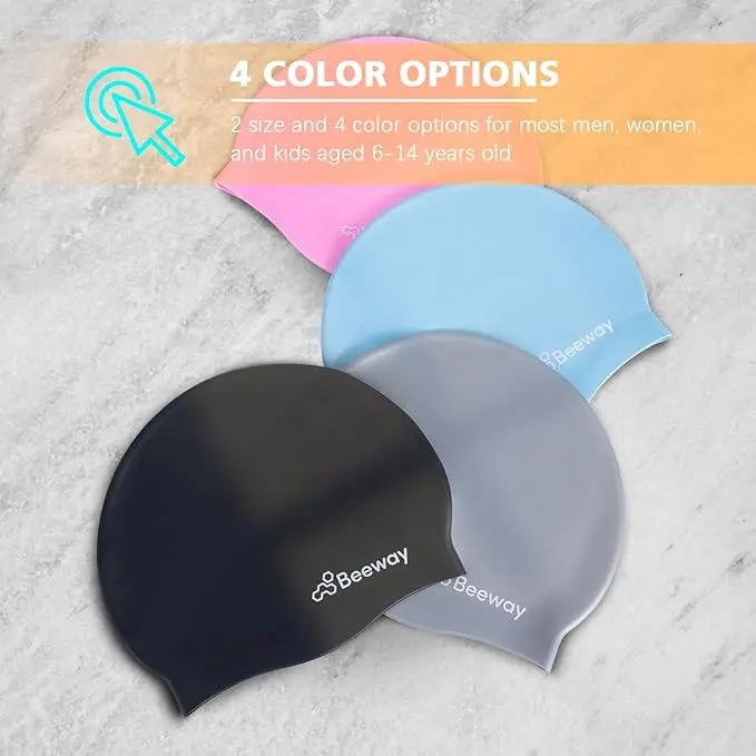 Swimming Cap - 100% Silicone Swim Hat Unisex Men Women Kids 6-14 - Durable, Waterproof, Anti-tear for Hair Protection 3