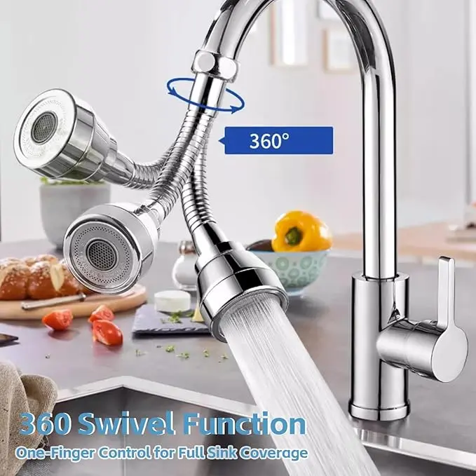 Kitchen Tap Spray Head - 360° Swivel Kitchen Tap Extension - 3 Water Flow Modes Faucet Extender Tap Attachment - 22mm/24mm Compatible - Fits Standard Tap Adapter for Kitchen Sink 2