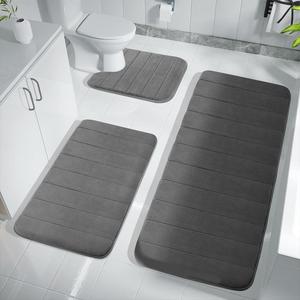 Solid Color Memory Foam Bath Mat Set, 3 Counts/set Soft Comfortable Bath Rug, Water Absorption Non-slip Bath Mat, Bathroom Accessories, Bathroom Mats