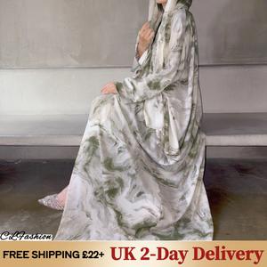 #CL62-2 Ink Printed Marble Abaya, Holiday Style Robe Cardigan With Hijab Set, New Summer Dress, Artistic Bat Sleeve Fashion Design, Party Holiday Outing Wear floral