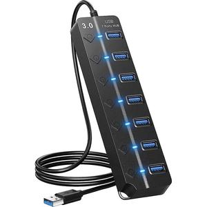 USB Hub, 7-Port USB 3.0 Hub, Multifunctional USB 2.0 & 3.0 Hub, Power Adapter Port USB Hub with Switch, Universal USB Hubs for Home & Office, USB Extension