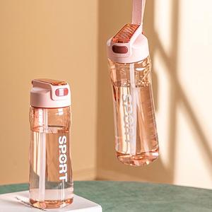 1 Count Letter Pattern Water Bottle, Sports Drinking Cup with Straw for Outdoor Activities, Clear Water Bottle