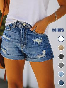Women's High Waist Stretch Denim Shorts, Casual Fitted Design with Pockets, All-Season Comfortable Jeans Short Pants