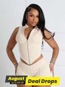 Two-piece Set Women's Solid  Crop Tank Top & Skinny Shorts, Casual Fashion Cozy Outfits for Daily Outdoor Wear, Ladies Summer Clothes