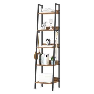 WOLTU 5-Shelf Bookcase, Industrial Shelves with 4 Hooks, MDF and Metal Ladder Shelving Unit for Living Room, Kitchen, Study, Office, Black Frame, 40x36x170cm, RGB9289hov