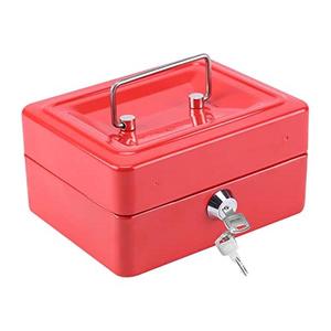 CROWNSHOP 6" Cash Box with 2 keys Metal Money Box Petty Cash Deposit Tin with Removable Change Tray for Kids Shop Office Home 4 Colors