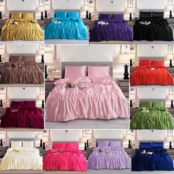 Luxury Slik Satin Duvet Cover Sets - Luxurious Bedding with Zip Fastening - Soft and Breathable Quilt Cover with 2 Pillowcases - Available in Single, Double, and King Sizes