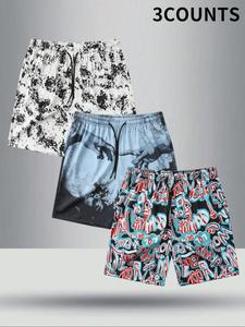 Men's Regular Fit All Over Print Shorts, Casual Comfy Breathable Shorts for Summer, Men's Bottoms for Beach Vacation