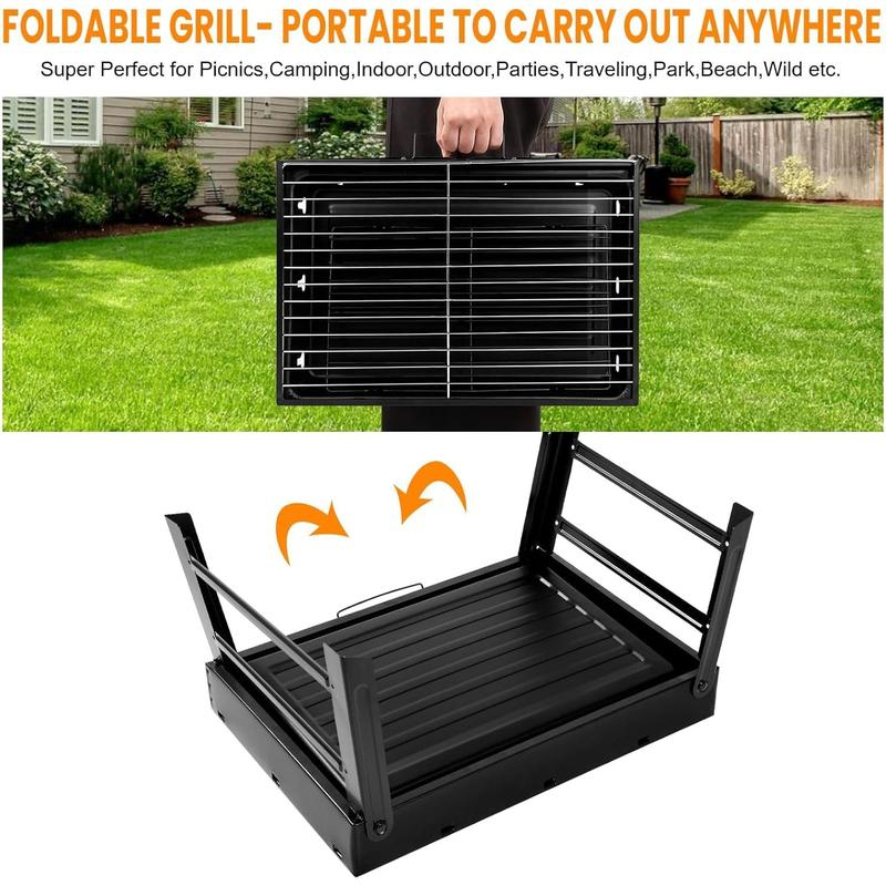 Barbecue Grill Portable, Charcoal Barbecues, Stainless Steel BBQ, Desk Tabletop Outdoor Barbecue Grill, Charcoal BBQ Pit Grill for Picnic Garden Camping Travel (20.47''x11.61''x8.74'') Foldable Traditional Small 5