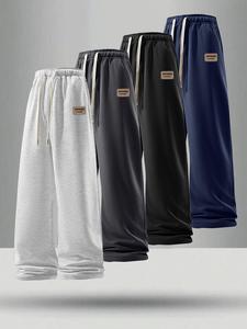 Men's Letter Print Drawstring Waist Sweatpants, Casual Comfy Slant Pocket Trousers for Summer, Woven Bottoms for Men