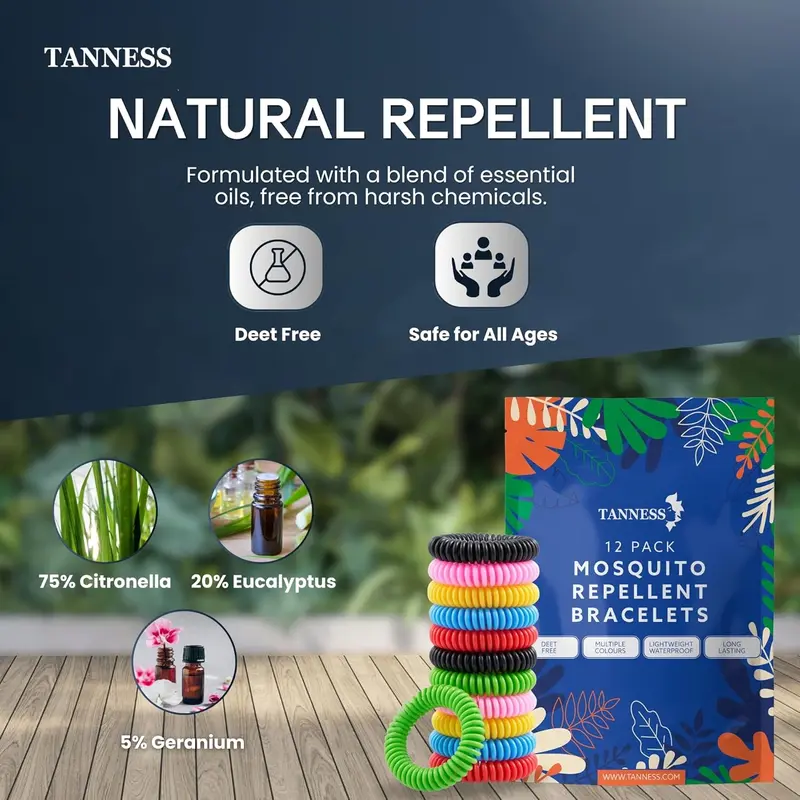 12 Pack Mosquito Repellent Bracelet | Non-Toxic Deet-Free Outdoor Bug Mosquito Bands | Insect Repellent, Waterproof Insect Repellent Bands Travel Essentials for Kids & Adults Lightweight 1