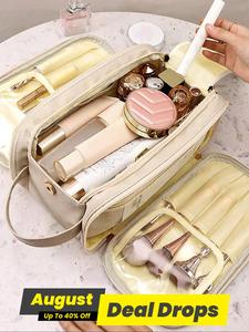 Portable Compact Makeup Containers, Back To School, Large Capacity Cosmetic Storage Bag, Travel Accessories, Zipper Makeup Organizer Pouch, Bag for Skincare, Lotion, Cream, Lip Balm, Travel Cosmetic Bags, Cosmetics Organizer, Brush Pouch, Makeup Bag Set