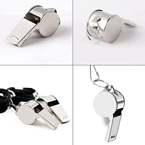 Stainless Steel Whistle, Metal Referee Whistle with 41cm Lanyard, Stainless Sports Whistles for Outdoor Activities, Referees, Coaches, Lifeguards, Soccer, Basketball-Silver 3