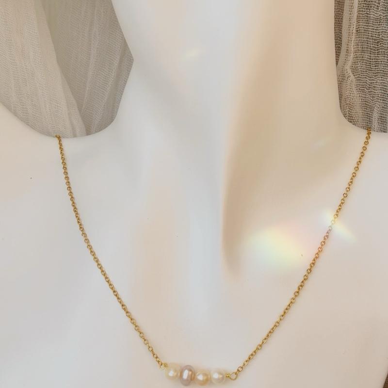 4pcs Fresh water pearl necklace different colour pearls tarnish free silver and gold 2
