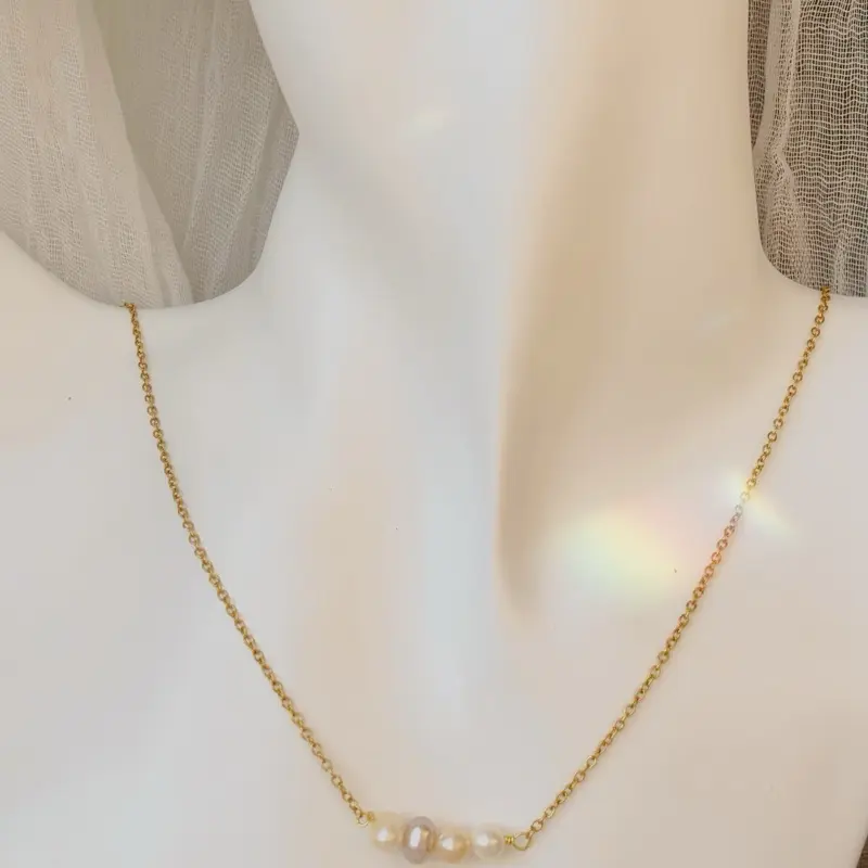4pcs Fresh water pearl necklace different colour pearls tarnish free silver and gold 2