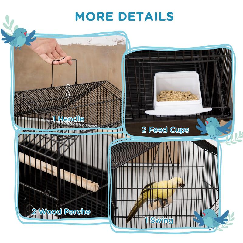PawHut Metal Bird Cage - Small with Perch, Food Container & Handle for Finch and Canary 5