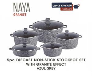 Premium Granite Marbell Die-Cast Aluminium  Set with Non-Stick Coating Set Durable Granite Effect Non-Stick Coating Glass Lids with Steam Vent Moulded Side Handles Suitable for most types of Hobs Induction Cookware with lid stockpot