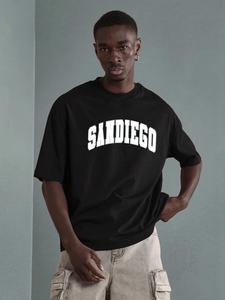 Men's Letter Print Round Neck Tee, Loose Casual Fashion Short Sleeve T-shirt for Summer, Men's Top for Daily Wear, Tropical