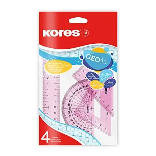 Kores - Geometry Set in Assorted Colours - GEO15 Protractor, Triangle and Ruler Set - Maths Sets for Secondary School, Geometry Sets, Geometry Sets for Secondary School - 4 Pcs in Polybag 7