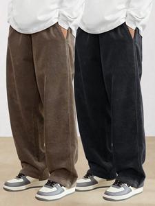Men's Solid Corduroy Pants, Loose Casual Comfy Straight Leg Trousers for Fall & Winter, Men's Bottoms for Daily Wear