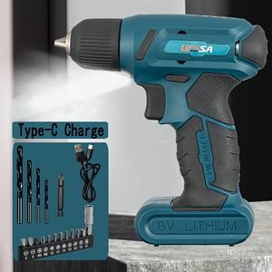 Cordless Electric Drill Set, 1 Set USB Rechargeable Electric Drill with LED Light, Power Drill with Screwdriver Bits, Attachments for DIY Projects