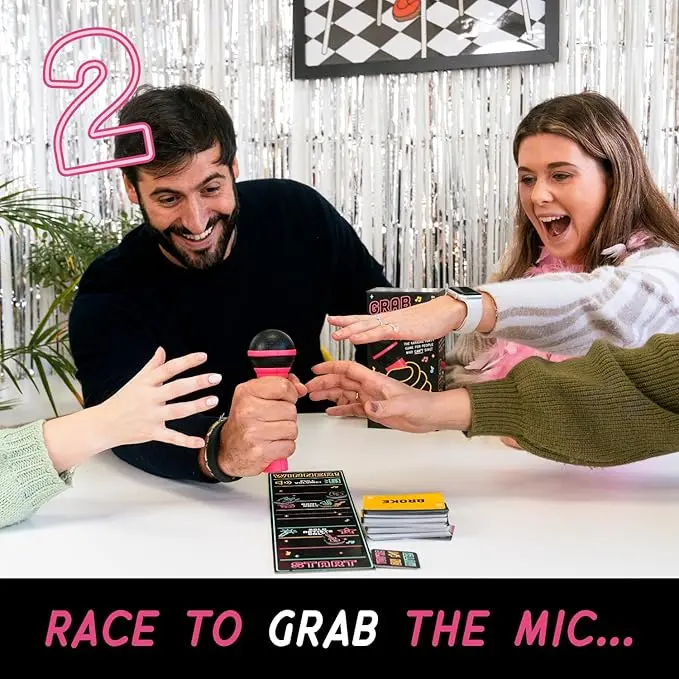Grab The Mic – Family Karaoke Game, 8+ Year Olds, 2-10 Players - Board Game for Bad Singers with 250 Lyrics (125 Cards) for Hilarious Game Nights & Birthday Party 2
