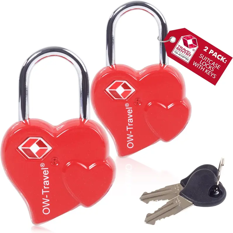 OW-Travel TSA Approved Luggage Locks Padlocks Heart Shaped Valentine Suitcase Locks with Keys. Zinc Alloy Suitcase Padlocks with Key Lock for Luggage, Bag, Case, Backpack, Gym Locker 0