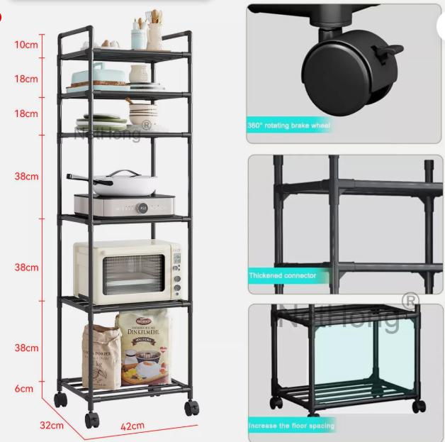 Product Introduction of 6 Tier Kitchen Rotating Storage Trolley Cart Utility Vegetable Mobile Shelf Rack Organiser Utensils 8