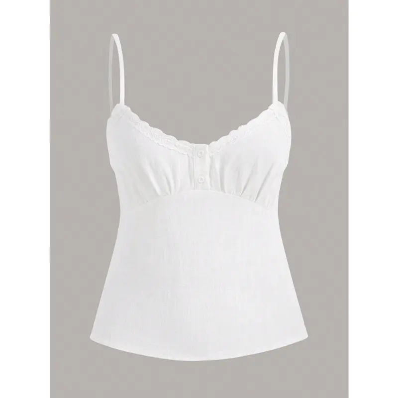Women's Lace Patchwork Cami White Top Spaghetti Strap 6