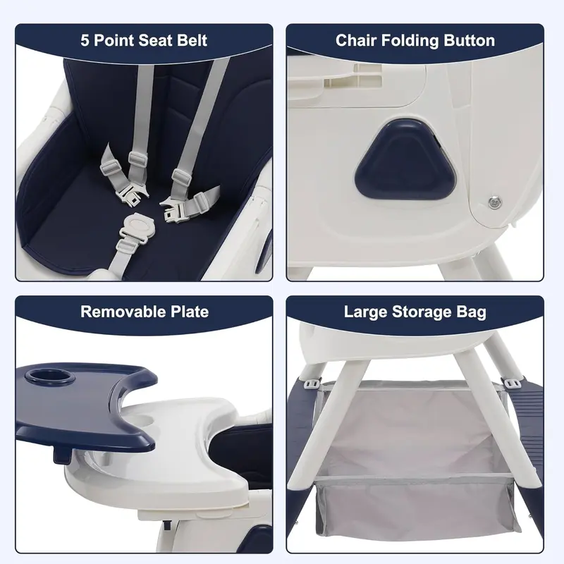 3-in-1 Baby High Chair with Playstand Children's Highchairs with Removable Tray Adjustable Folding Sate with Reclining Function Combination, Adjustable Foldable Baby Chairs (from 6 Months) 4