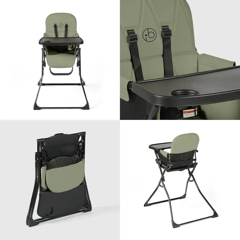 Flip Magic Fold Highchair (Sage Green) – Suitable from Sitting Up to 15kg, 5-Point Safety Harness, Removable Tray, Quick One-Hand Fold, Compact Slimline Design for Easy Storage 4