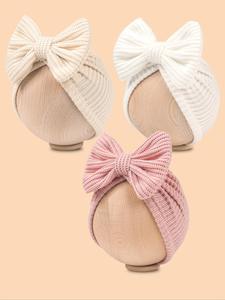 Cute Bow Decor Baby Hat, Solid Color Newborn Hat, Soft Comfortable Breathable Thickened Baby Hat for Fall & Winter, Baby Accessories, Knit Hat