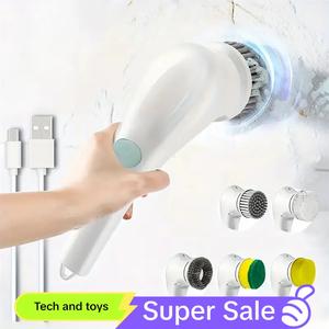 Electric Spin Scrubber, Rechargeable Handheld Cleaning Brush with 5 Replacement Brush Heads, Wireless Shower Cleaning Brush for Wall, Floor, Tile, Bathroom, Cleaner