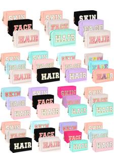 Letter Pattern Makeup Bag, Cosmetic Pouch, Waterproof PU Leather Toiletry Bag, Travel Makeup Bag, Suitable for Girls and Women