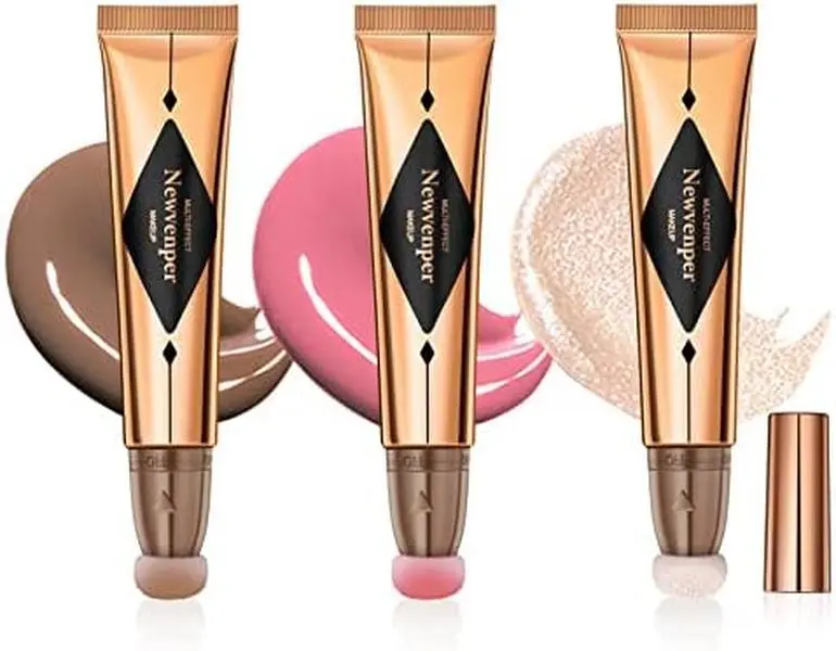 3PCS Contour Beauty Wand, Liquid Highlighter Wand, Blush Wand with Cushion Applicator Long Lasting Smooth Lightweight Fair Contour+Pink Blush+Pearl White Highlight Flawless Makeup Radiant Blend Cream Gentle Mild Cosmetic