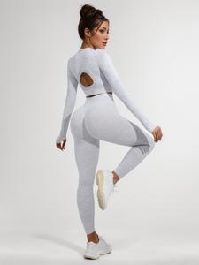 Cut Out Tee & Hip Lifting Sports Leggings for Women, Summer Outfits 2024 for Work, Slim-fitting Long Sleeve Top & Skinny Pants Trousers Tracksuits Set for Gym, Chav Sets, Back To School Clothes Autumn Outfits 2024, Gym Wear, Tracksuit for Women