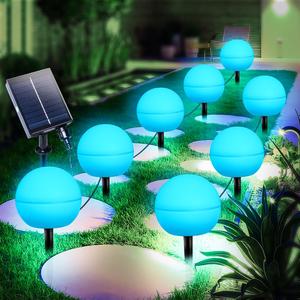 Mexllex 5 LED Outdoor Garden Solar Lights, 7 RGB Color Changing Solar Globe Stake Lights, Waterproof Landscape Globe Lights, Garden Patio Sidewalk Decoration, Summer Yard Decoration, Solar Pathway Lights [A-rated Energy Efficiency]