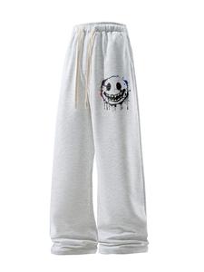 Men's Regular Fit Smile Face Print Drawstring Waist Sweatpants, Street Fashion Casual Comfy Jogger Pants for Daily Wear, Men's Trousers for All Seasons