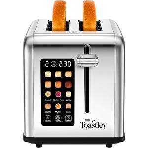 Toastley Smart Toaster 2 Slice with Screen Touch Control. 2 Slice Toaster Wide Slot, Extra Lift, Auto Shutoff, Timer, Toast, Defrost, & Reheat Functions, 880W, Silver