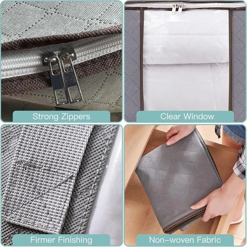 4Pcs Clothes Storage Bags Zipped Organizer for Underbed Wardrobe Cube Closet 4